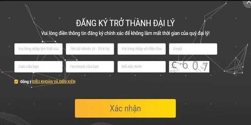 Hoàn thành biểu mẫu đăng ký đại lý B52 Club