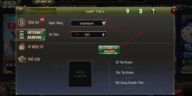 Nạp tiền qua ngân hàng