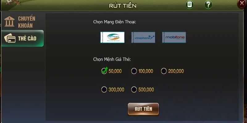 Rút tiền B52 Club qua thẻ cào